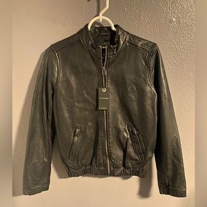 NWT Lucky Brand black leather jacket. Size small. Super cool and versatile!
